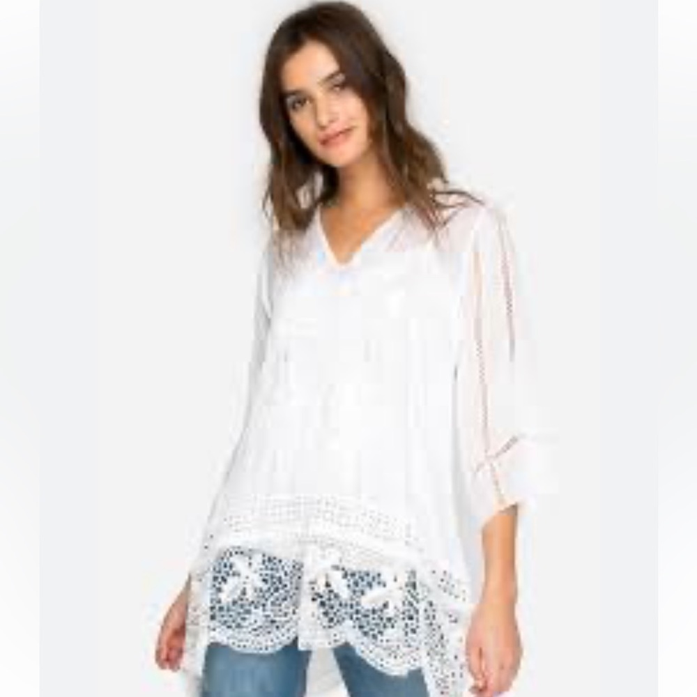 Johnny Was Elle Crochet-Trim Tunic, Size S